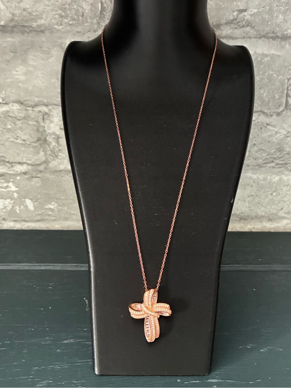 Cote d'Argent Rose Gold Tone Cross Necklace, Sterling Silver 924 CZ